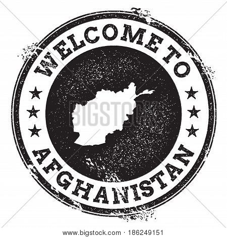 Vintage Passport Welcome Stamp With Afghanistan Map. Grunge Rubber Stamp With Welcome To Afghanistan