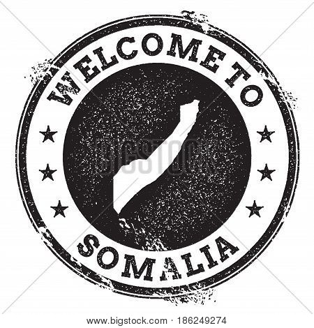 Vintage Passport Welcome Stamp With Somalia Map. Grunge Rubber Stamp With Welcome To Somalia Text, V