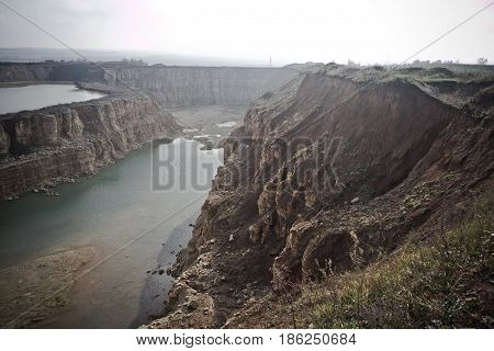Limestone quarry with a pond in Lipetsk Region