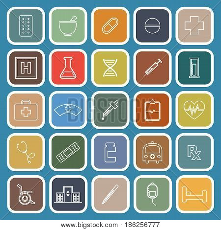Pharmacy line flat icons on blue background, stock vector