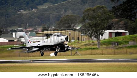Albion Park Australia - May 6 2017. CAC CA-27 Mk32 Sabre is taking off. Wings Over Illawarra is an annual air show held at Illawarra Regional Airport.