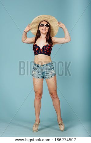 Playful Girl In Hat And Sunglasses