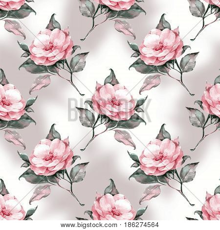 Hand drawn watercolor floral seamless pattern with pink flowers