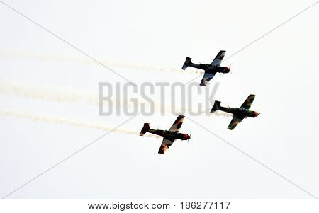 Albion Park Australia - May 6 2017. Display of Russian Roolettes Formation Team. Wings Over Illawarra is an annual air show held at Illawarra Regional Airport.