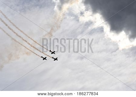 Albion Park Australia - May 6 2017. Display of Russian Roolettes Formation Team. Wings Over Illawarra is an annual air show held at Illawarra Regional Airport.