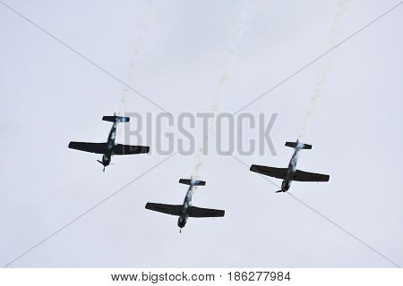 Albion Park Australia - May 6 2017. Display of Russian Roolettes Formation Team. Wings Over Illawarra is an annual air show held at Illawarra Regional Airport.
