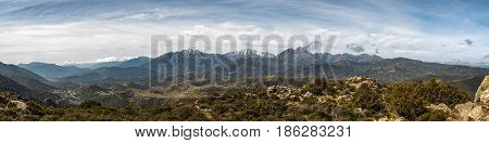 Panoramic View Of Snow Capped Mountains Of Northern Corsica
