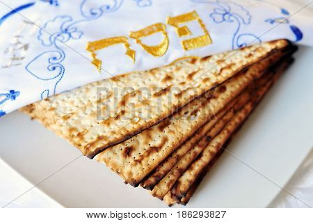 Passover Or Pesach Word In Hebrew With Matzo For Jewish Holiday Passove