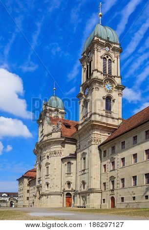 Towers of the Benedictine Abbey in the town of Einsiedeln in the Swiss canton of Schwyz.