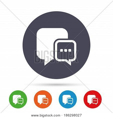 Chat sign icon. Speech bubble with three dots symbol. Communication chat bubble. Round colourful buttons with flat icons. Vector