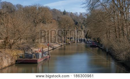 Cookham UK - 13th March 2017: A view of Cookham lock Berkshire UK.