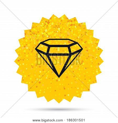 Gold glitter web button. Diamond sign icon. Jewelry symbol. Gem stone. Rich glamour star design. Vector