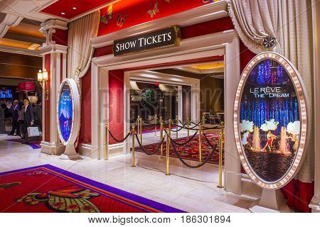 LAS VEGAS - JAN 08 : The Le Reve at the Wynn hotel in Las Vegas on January 08 2017. Le Reve is a stage production It is set in an aquatic stage with a one million-gallon water capacity