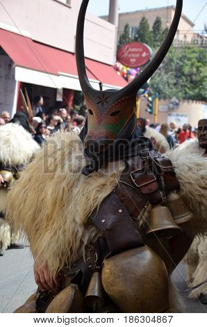 The old Traditional masks of Sardinia .