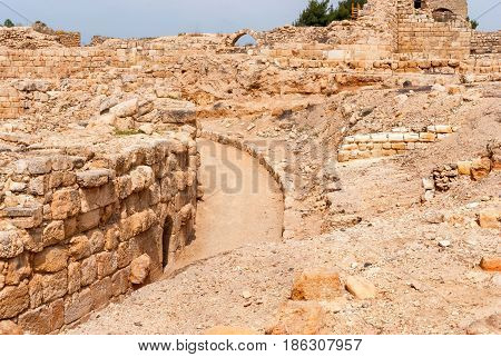 View of the ruins of the ancient castle near Beit Guvrin, Israel
