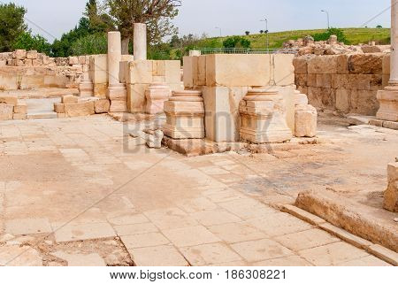 View of the ruins Crusader Church in Beit Guvrin National Park, Israel.