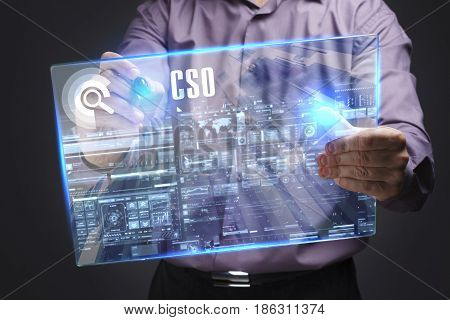 Business, Technology, Internet And Network Concept. Young Businessman Working On A Virtual Screen Of