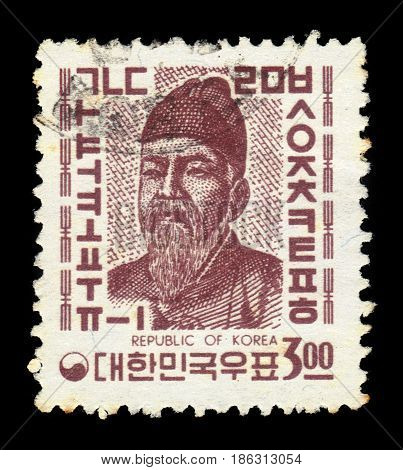 South Korea - CIRCA 1961: A stamp printed in South Korea shows portrait of King Sejong and korean alphabet, series, circa 1961