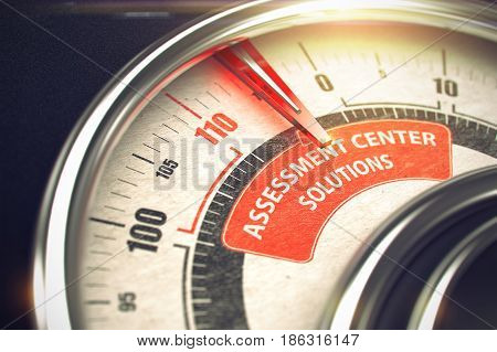 Conceptual Illustration of a Compass with Red Needle Pointing to Maximum of Assessment Center Solutions. Horizontal image. 3D Illustration.