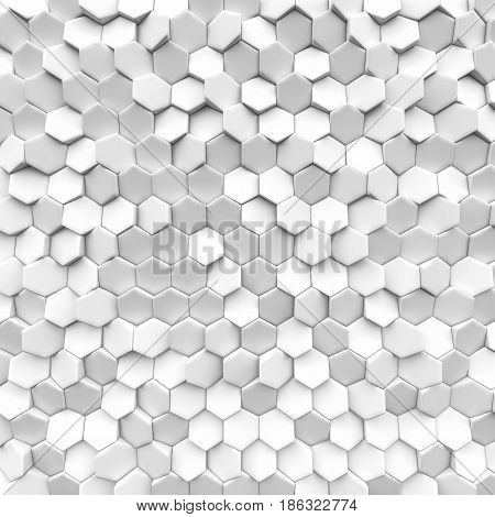 White texture hexagon abstract. 3d render illustration.