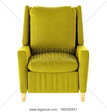 Simple yellow armchair isolated. Front view. 3d render illustration.