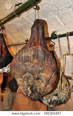 Nagurski prosciutto: a meaty treat of pork in the house of the village Negus in Montenegro