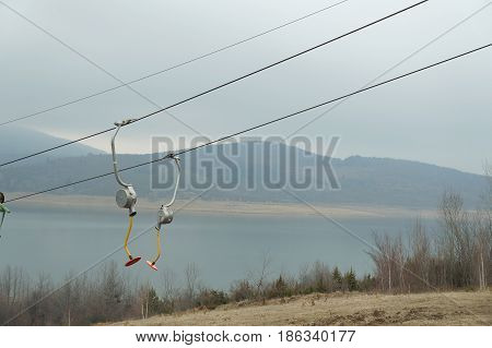 Cableway for skiing near Mavrovo lake in Macedonia