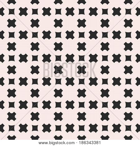 Vector seamless pattern, stylish monochrome geometric texture with smooth small crosses & squares, staggered grid. Abstract repeat background for tileable print, covers, textile, decor. Pastel colors