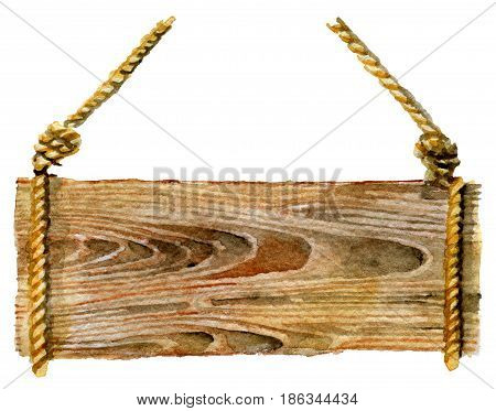 watercolor sketch of empty wooden sign isolated on white background