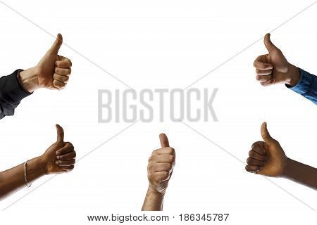 Hands lifting a thumb up, isolated on a white background