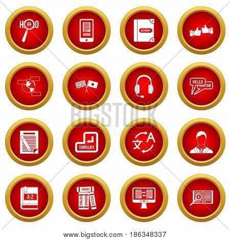 Learning foreign languages icon red circle set isolated on white background