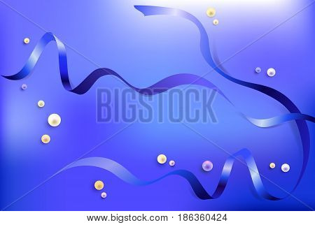 Abstract background with waves, blue pearls, ribbons and empty place for objects. Gradient mesh. Vector illustration stock vector.
