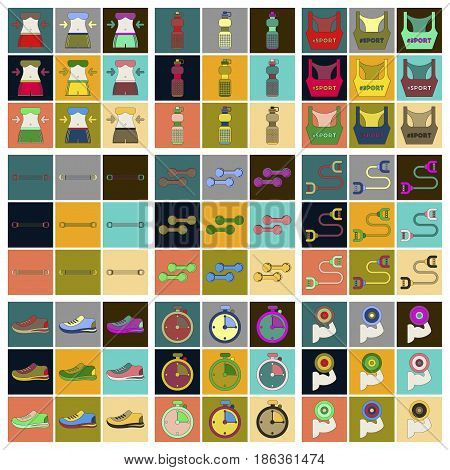 Set of Icons in flat design Fitness equipment