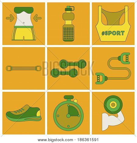 Set of Icons in flat design Fitness equipment