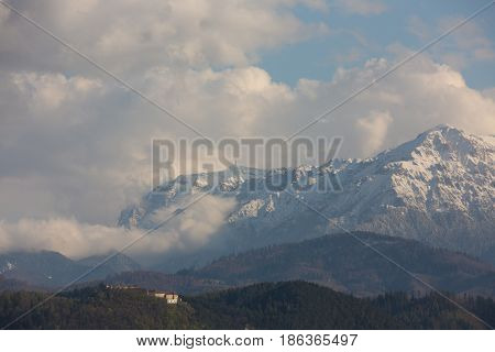 Bucegi Mountains In Spring Time.bucegi Mountain Landscape In The Winter Season With Snow Covering Th