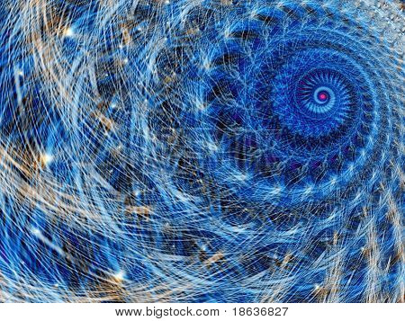 Fractal afbeelding van een abstracte spiraalvormig sterrenstelsel of constellatie.