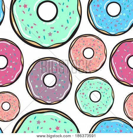 Seamless pattern. Vector illustration. Colored sweet donuts