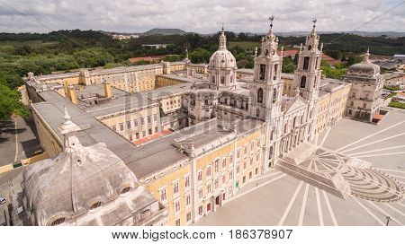 Main facade of the royal palace in Marfa, Portugal, May 10, 2017