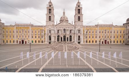 Main facade of the royal palace in Marfa, Portugal, May 10, 2017