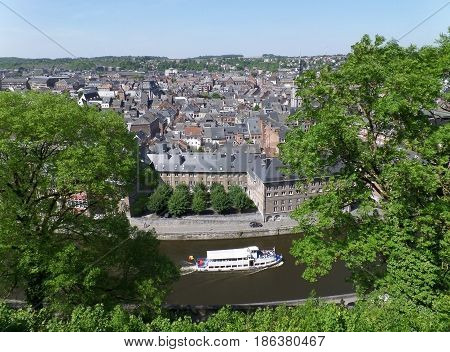 Impressive cityscape of Namur, view from the Citadel of Namur, Wallonia regeion, Belgium