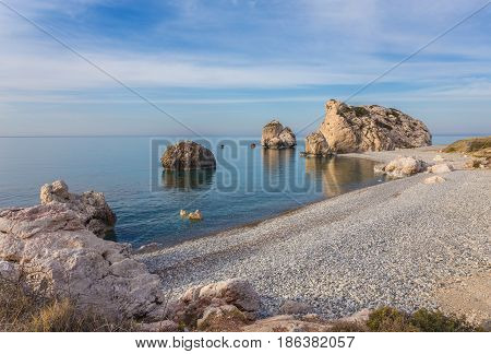 Seascape With Petra Tou Romiou In Pafos, Cyprus.