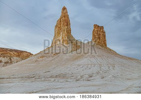 Peaked rocks in the canyon of Boszhira, chines Plateau Ustyurt, Kazakhstan