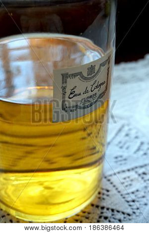 Cornwall, England, Uk - April 5Th 2017: Bottle Of Old Vintage Eau De Cologne Or Perfume By Floris Of