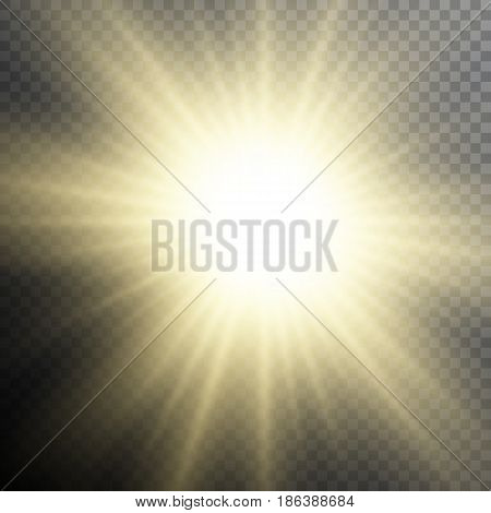 Realistic vector illustration of a bright flash of light, sun or another strong light source