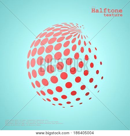 Abstract halftone sphere in red color isolated over the center of complement color background and with example of text, created for business advertising, presentation, logo, web