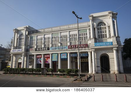 DELHI INDIA-APR 9 : scene of building at Connaught Place F-block. this place is large shopping place in central delhi on april 9 2015 india