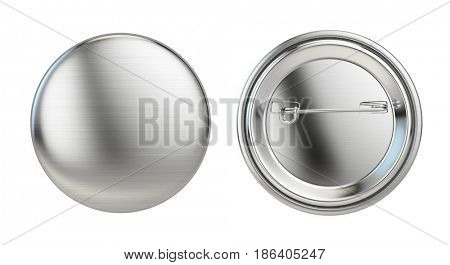 Silver badge pin brooch isolated on white mock-up. 3d rendering