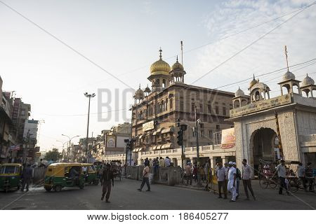 DELHI INDIA - JUL 25 : morning scene of chandni chowk this place is ancient metket and famous place of Delhi on july 25 2015 india