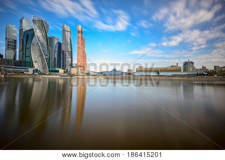 MOSCOW/ RUSSIA - MAY 1, 2017. Moscow International Business Center and the Krasnopresnenskaya embankment. Moscow, Russia