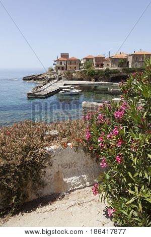 harbor of agios dimitrios on the coast of messenia in mani part of peloponnese in greece
